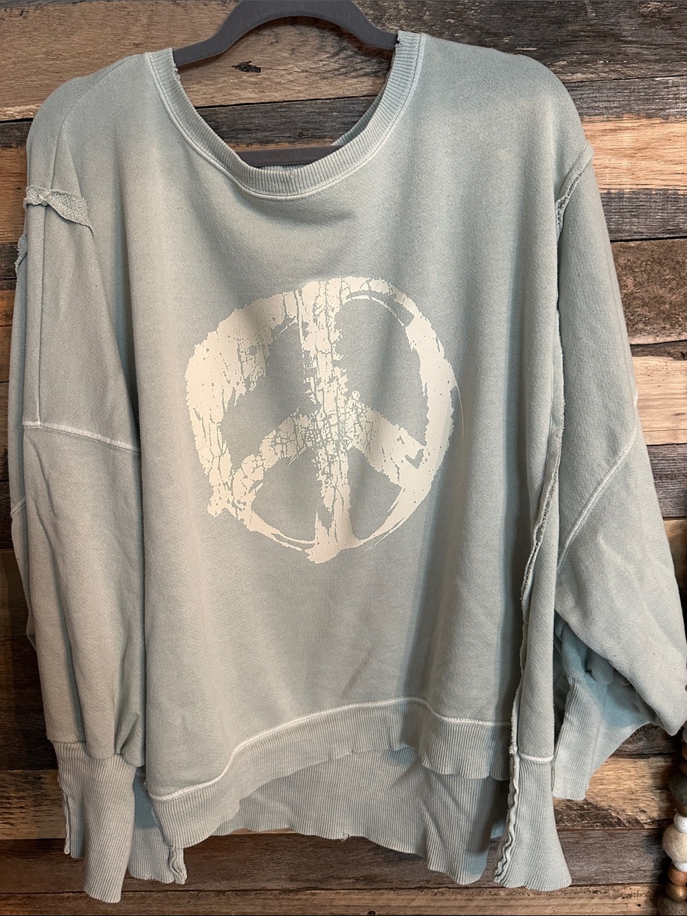 We the free Sage Green Peace Sign Sweatshirt  Camden free people custom
